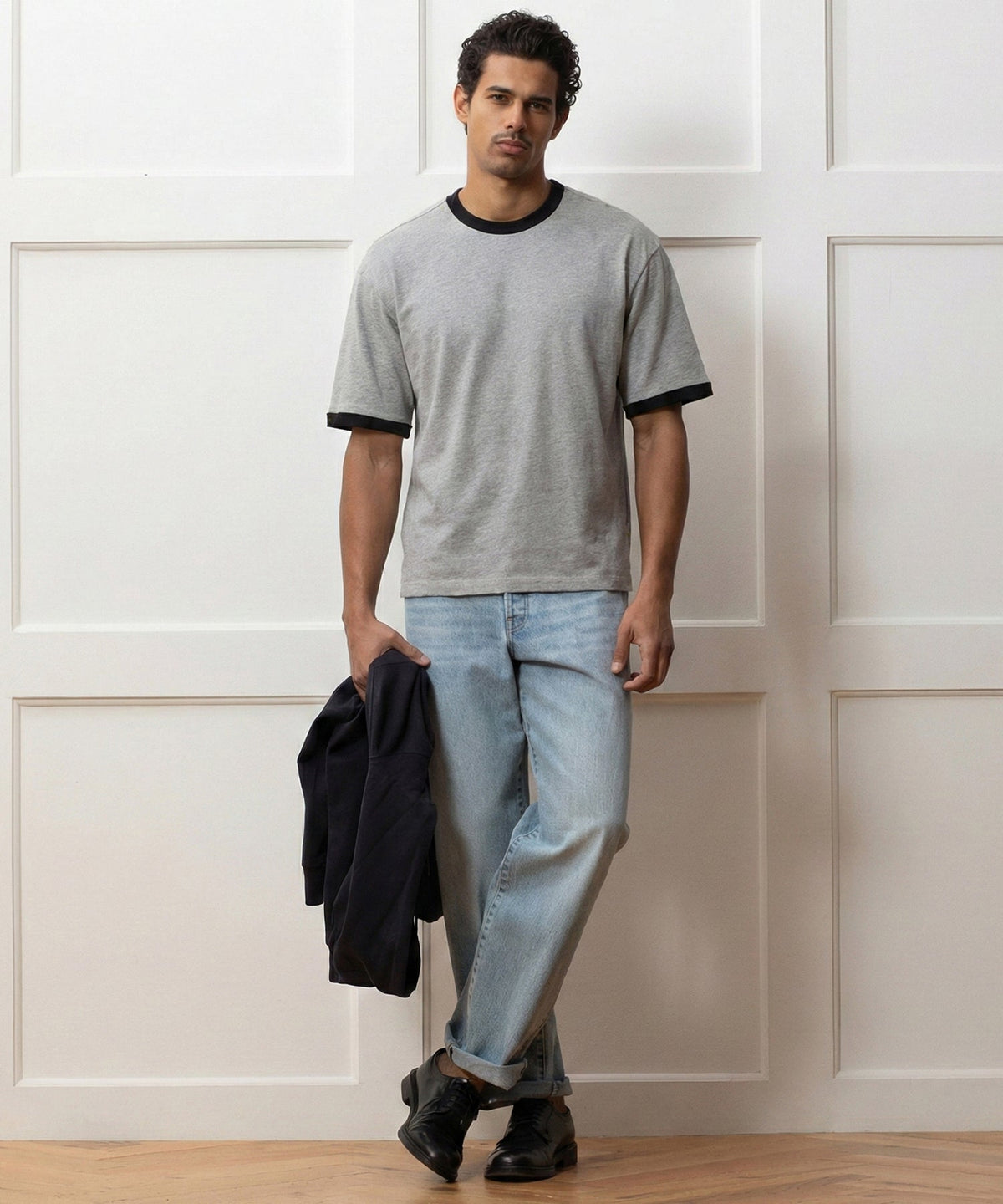 Boxy Jersey Ringer Tee - Grey Heather