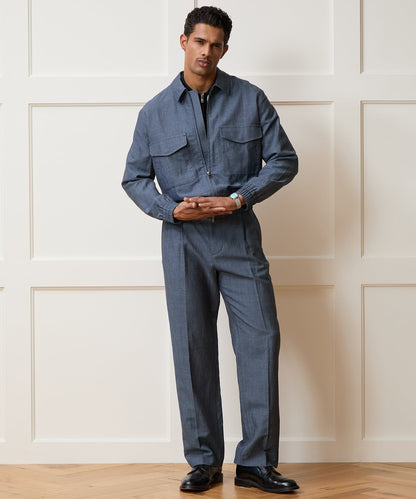 Italian Linen-Wool Officer Trouser - Light Blue
