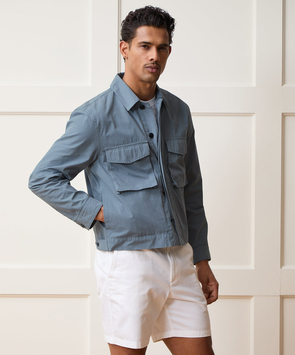 Garment-Dyed Poplin Jacket - Blue