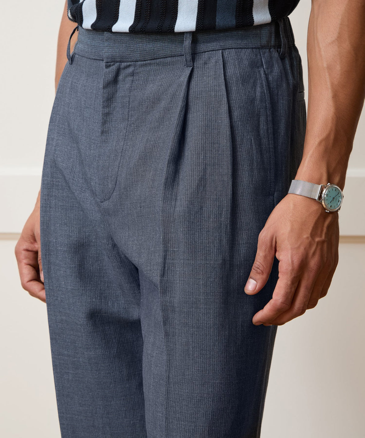 Italian Linen-Wool Officer Trouser - Light Blue