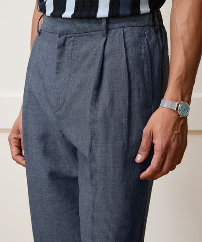 Italian Linen-Wool Officer Trouser - Light Blue