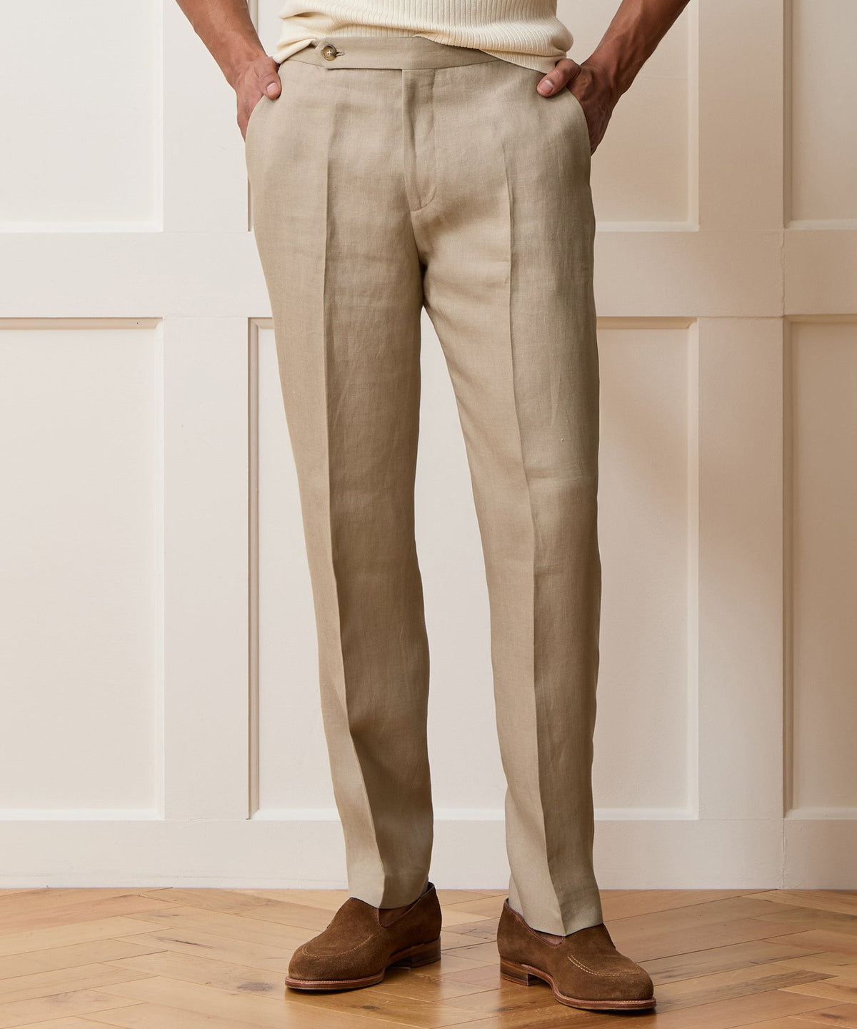 Italian Linen Side Tab Trouser - Beige
