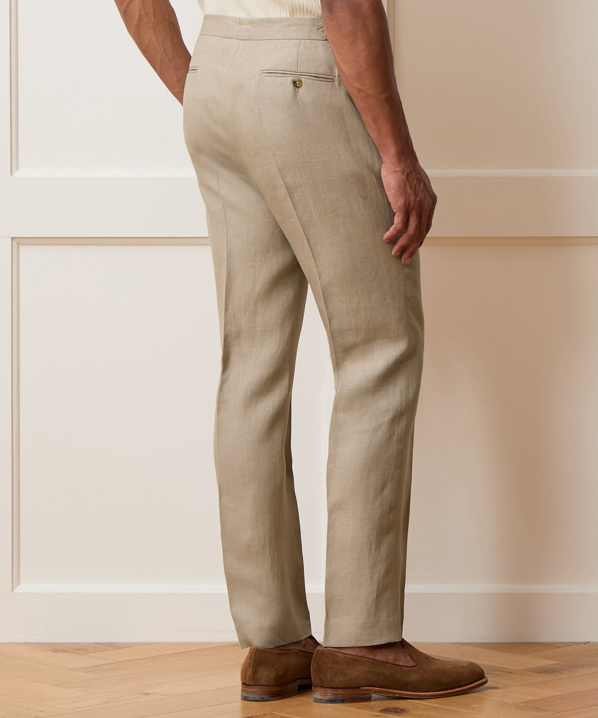 Italian Linen Side Tab Trouser - Beige