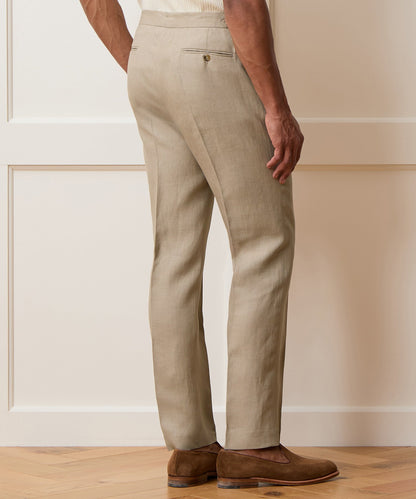 Italian Linen Side Tab Trouser - Beige