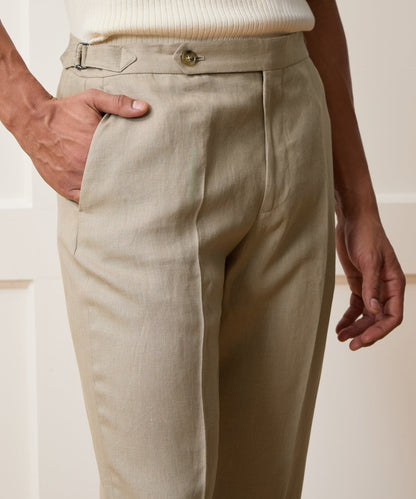 Italian Linen Side Tab Trouser - Beige