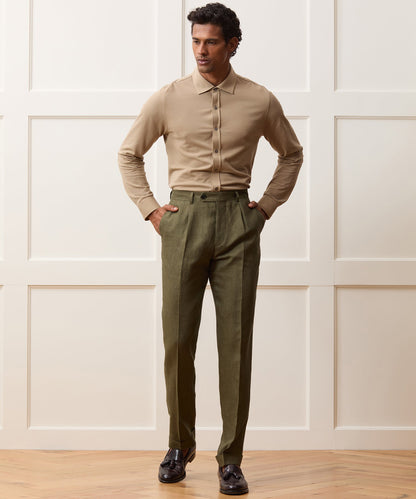 Italian Linen Madison Trouser - Olive