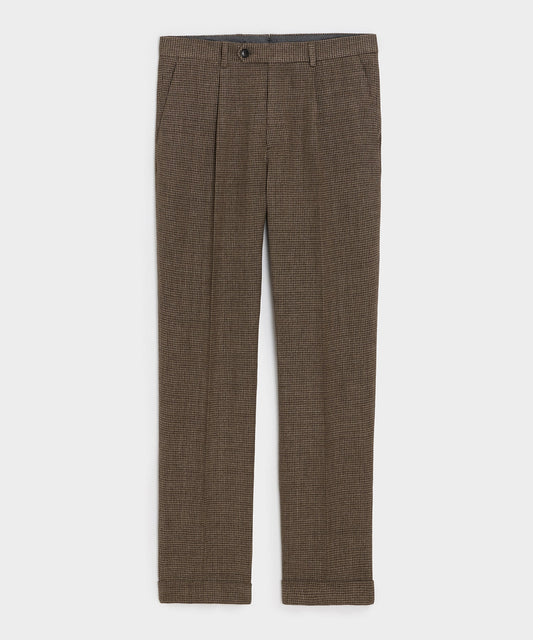 Italian Linen Houndstooth Madison Trouser - Tan