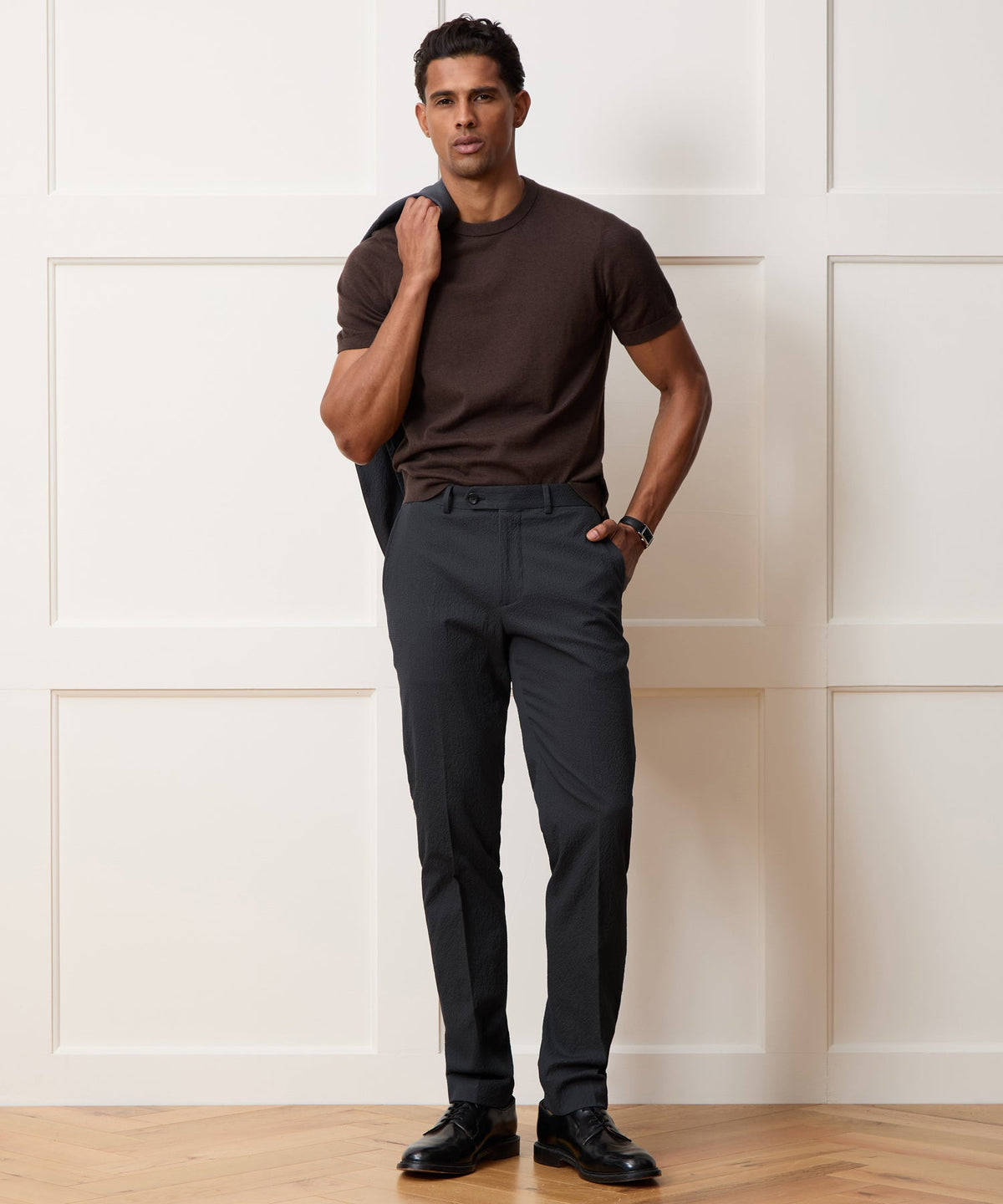 Italian Seersucker Sutton Trouser - Obsidian