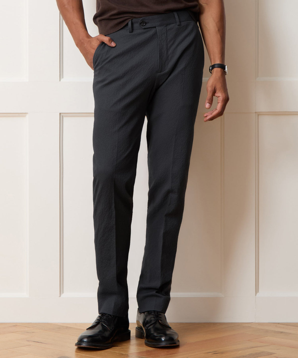 Italian Seersucker Sutton Trouser - Obsidian