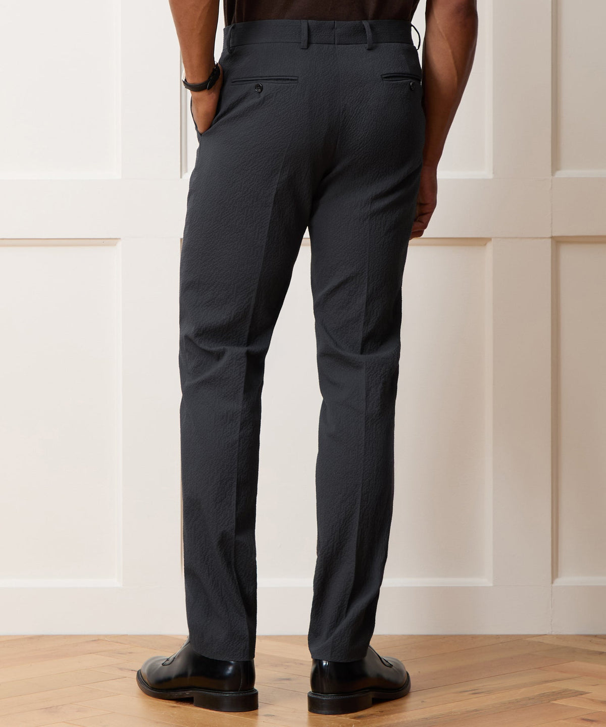 Italian Seersucker Sutton Trouser - Obsidian