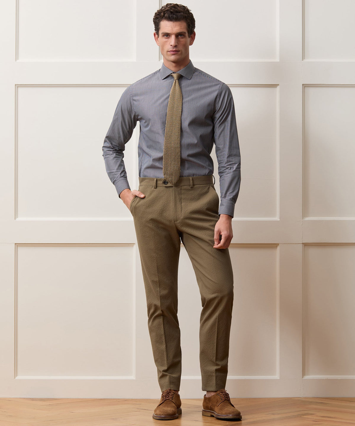 Italian Seersucker Sutton Trouser - Tan