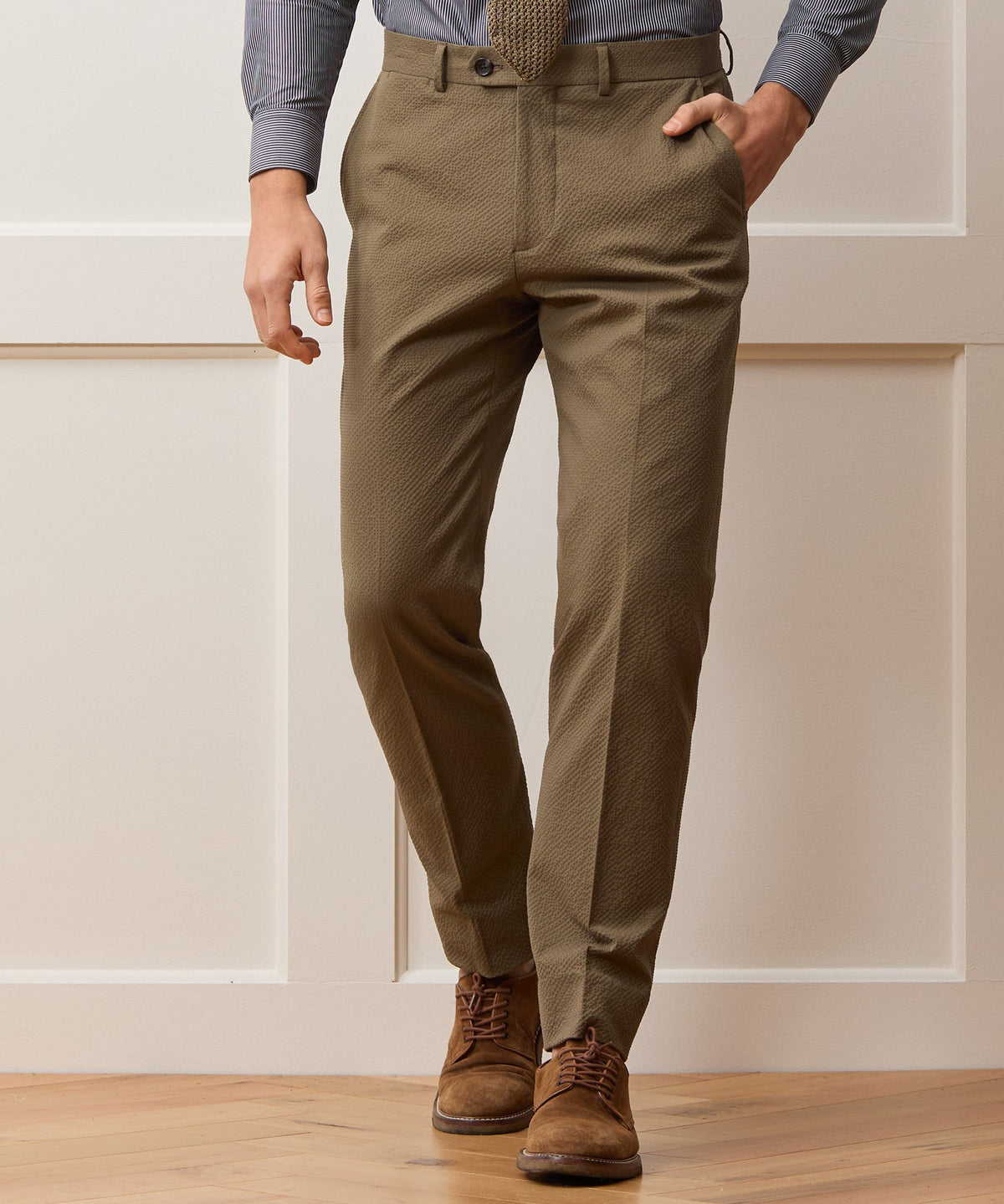 Italian Seersucker Sutton Trouser - Tan