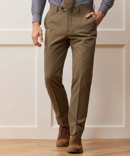 Italian Seersucker Sutton Trouser - Tan