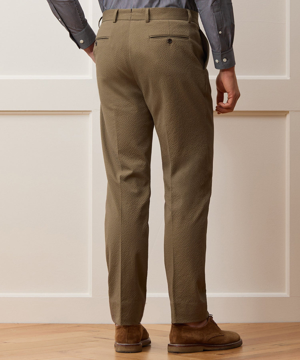 Italian Seersucker Sutton Trouser - Tan
