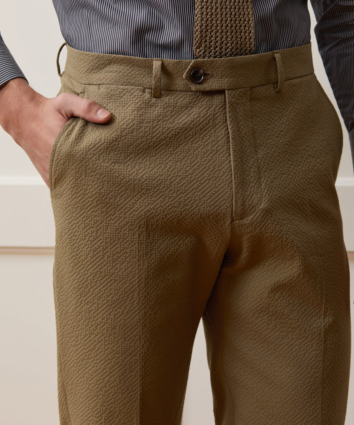 Italian Seersucker Sutton Trouser - Tan