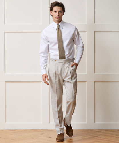Italian Cotton-Linen Long Point Collar Dress Shirt - White