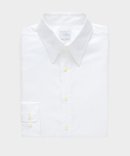 Italian Cotton-Linen Long Point Collar Dress Shirt - White