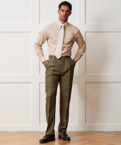 Italian Cotton-Linen Long Point Collar Dress Shirt - Beige