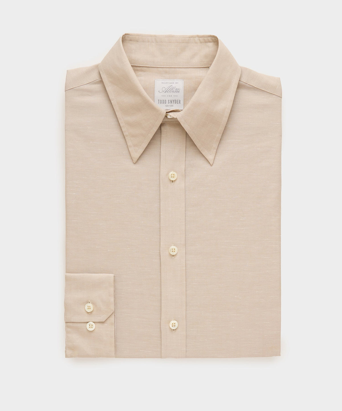 Italian Cotton-Linen Long Point Collar Dress Shirt - Beige