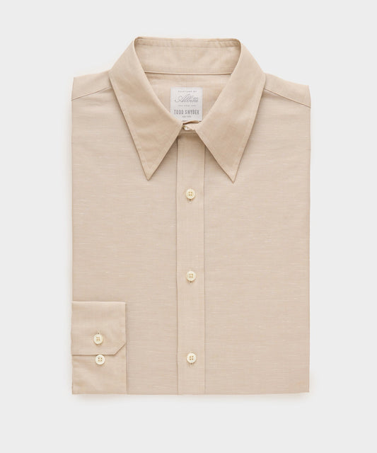 Italian Cotton-Linen Long Point Collar Dress Shirt - Beige