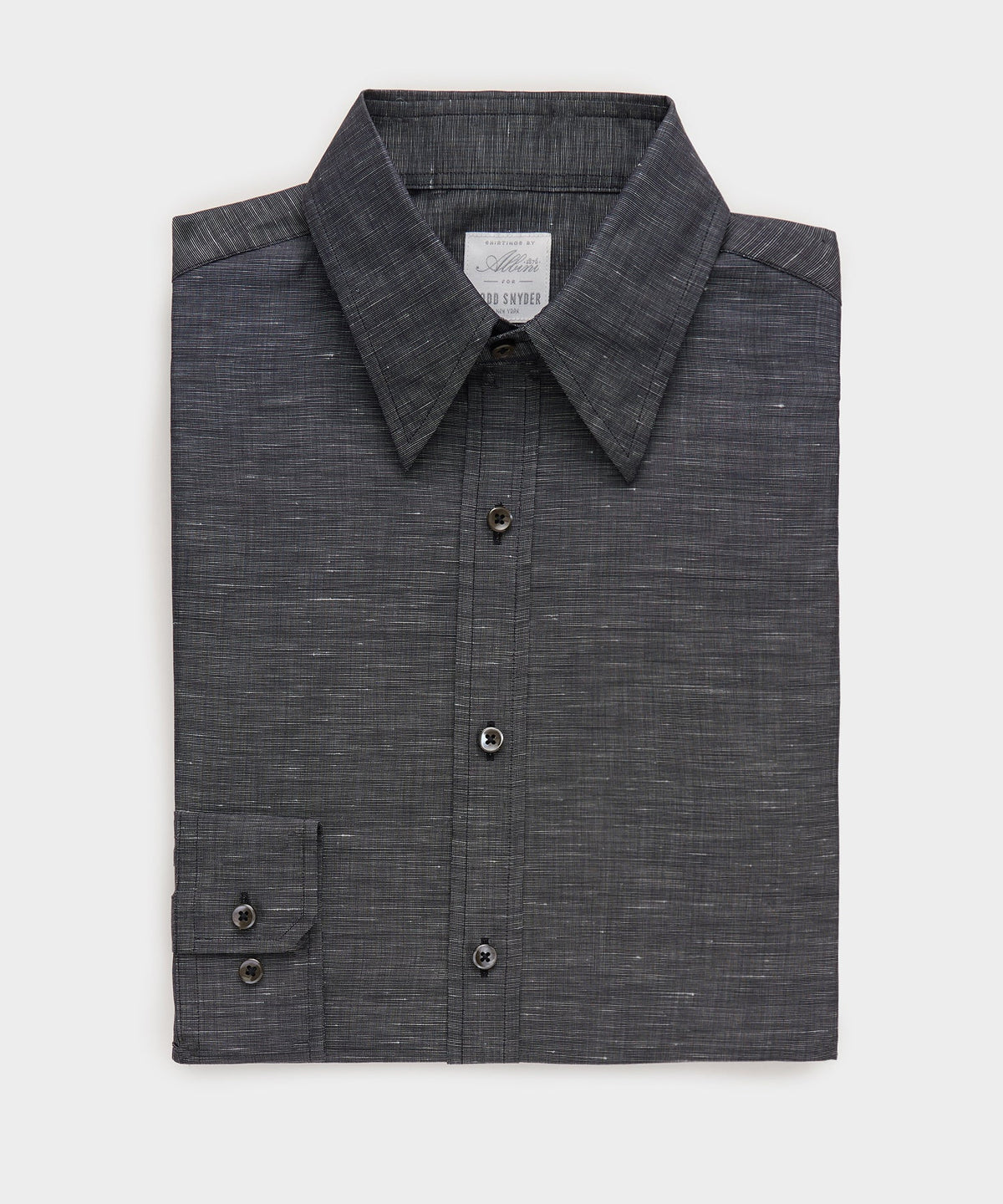 Italian Cotton-Linen Long Point Collar Dress Shirt - Black