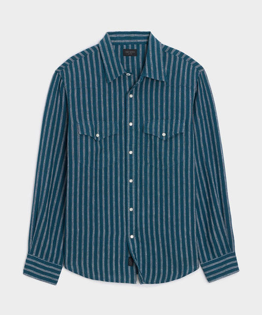 Linen Western Shirt - Dark Teal