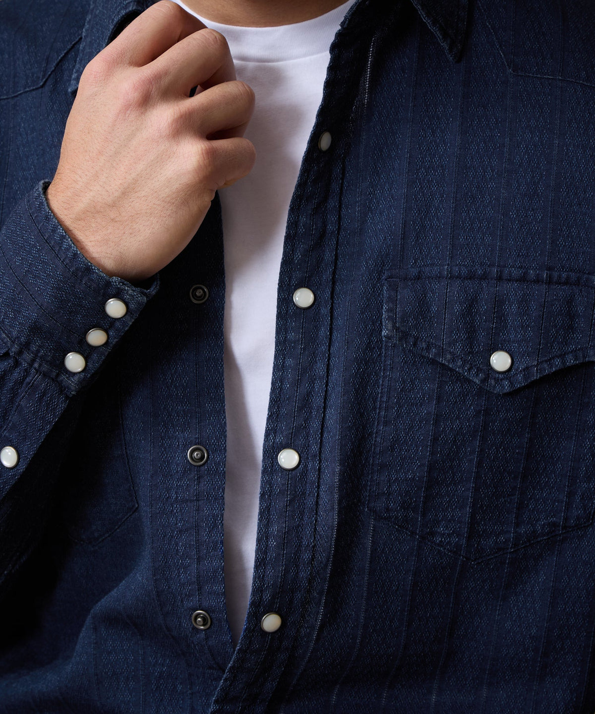 Denim Jacquard Western Shirt - Rinsed Indigo