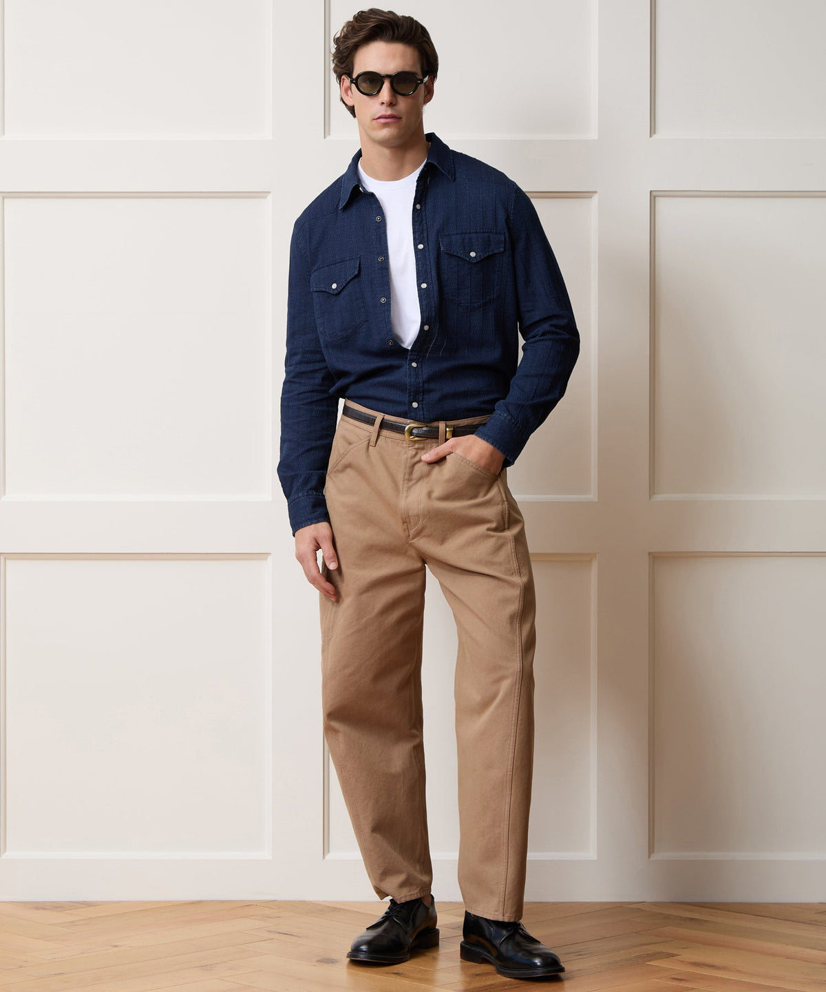 Denim Jacquard Western Shirt - Rinsed Indigo