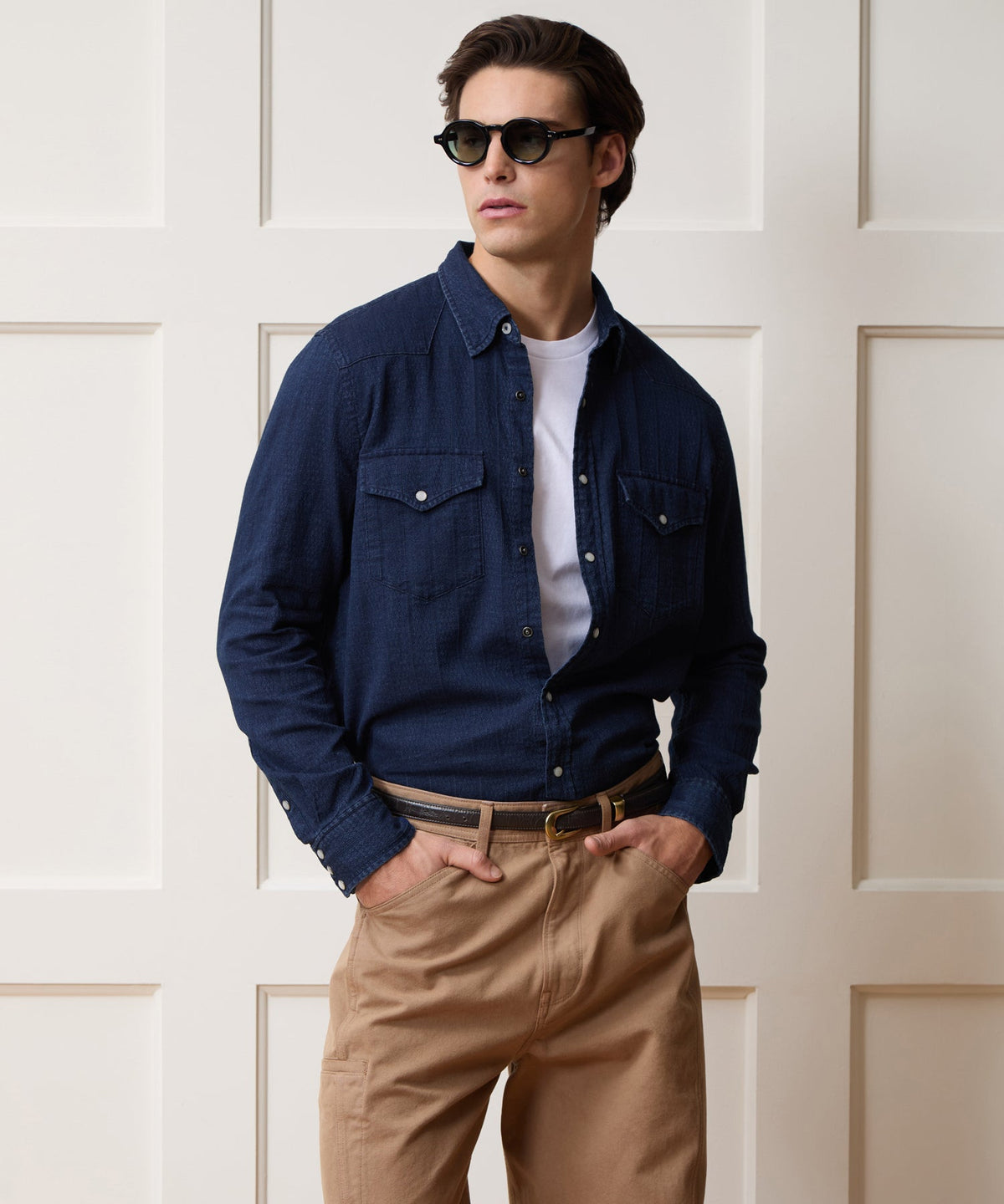 Denim Jacquard Western Shirt - Rinsed Indigo
