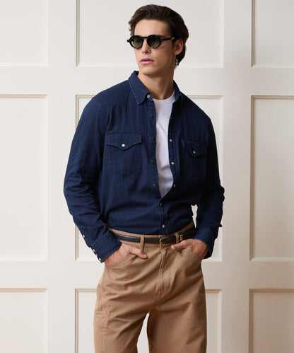 Denim Jacquard Western Shirt - Rinsed Indigo