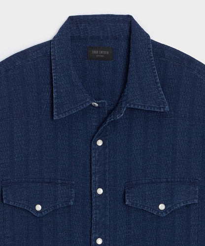 Denim Jacquard Western Shirt - Rinsed Indigo