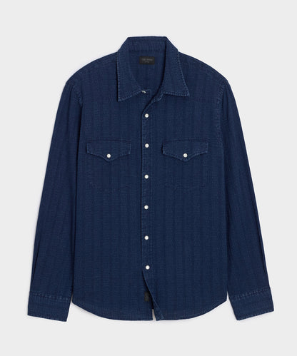 Denim Jacquard Western Shirt - Rinsed Indigo