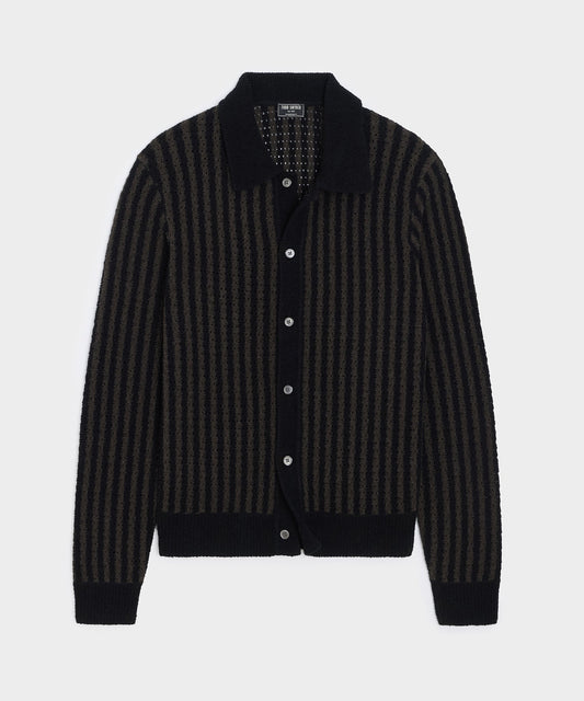 Striped Boucle Sweater Polo - Dark Mocha