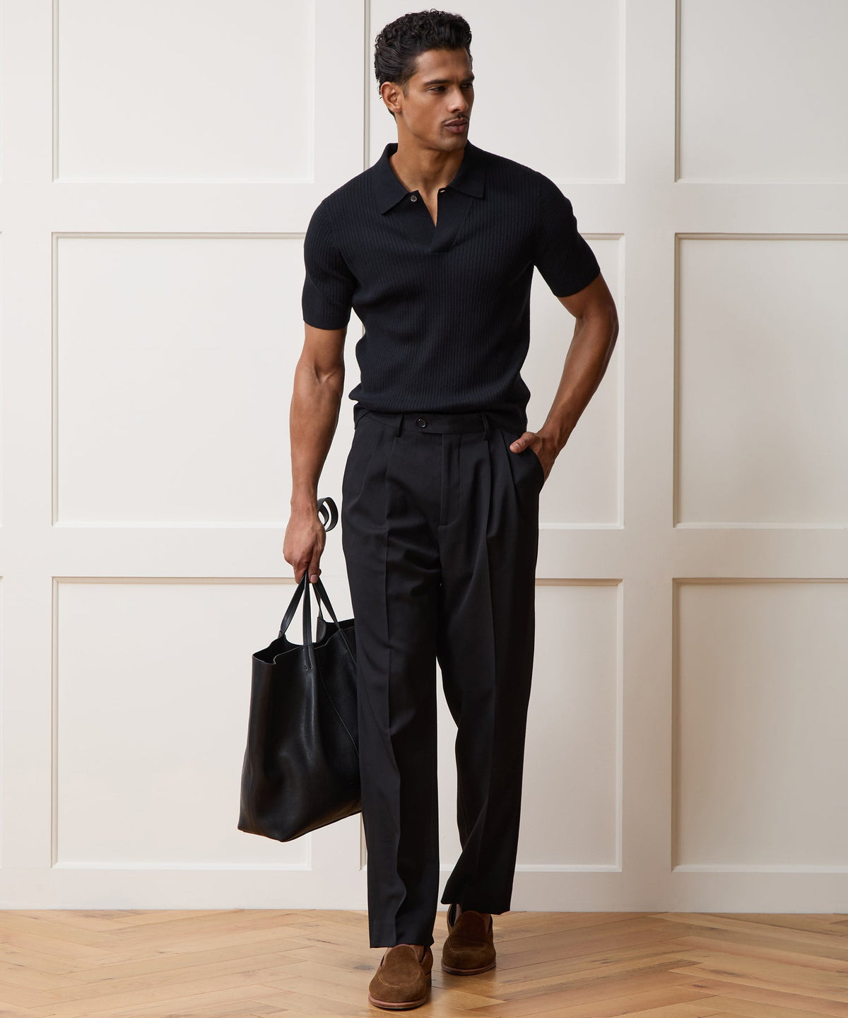 Cotton-Cashmere Sweater Polo - Black
