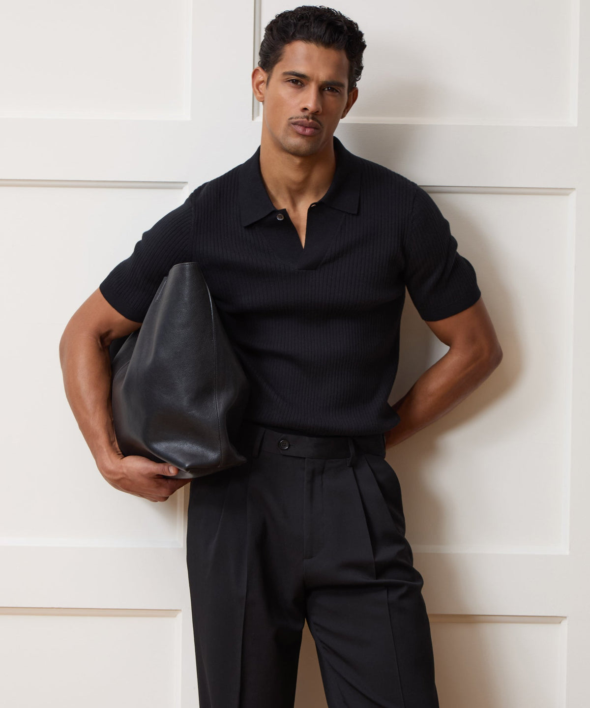 Cotton-Cashmere Sweater Polo - Black