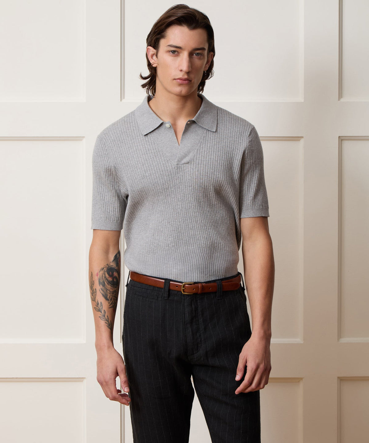 Cotton-Cashmere Sweater Polo - Heather Grey