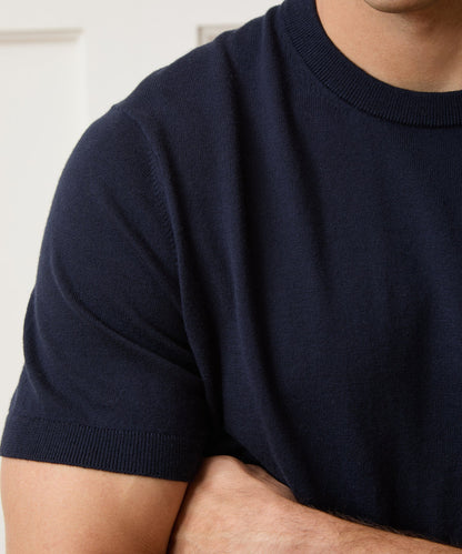 Cotton-Cashmere Sweater Tee - Navy