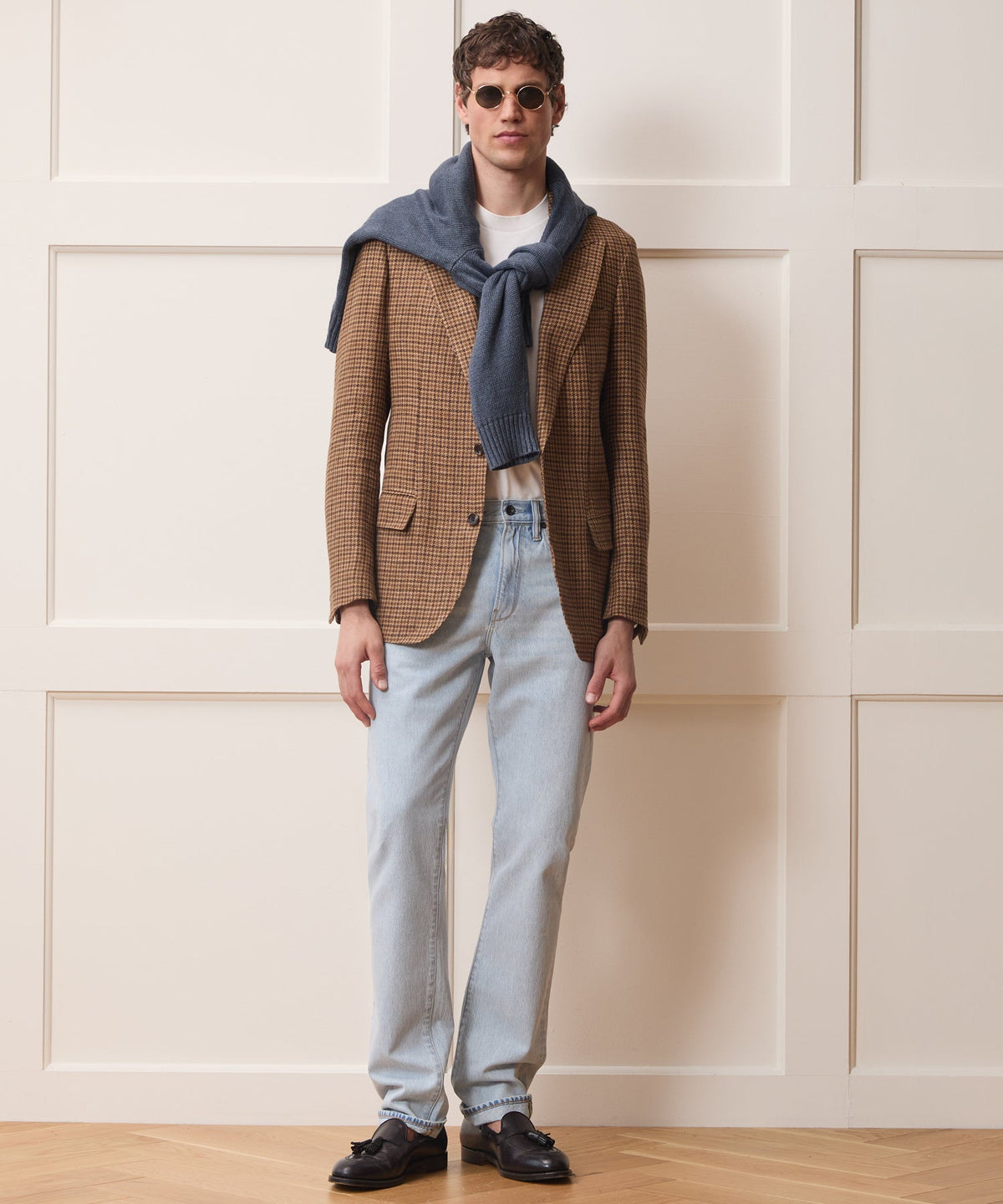 Italian Linen Houndstooth Sport Coat - Brown