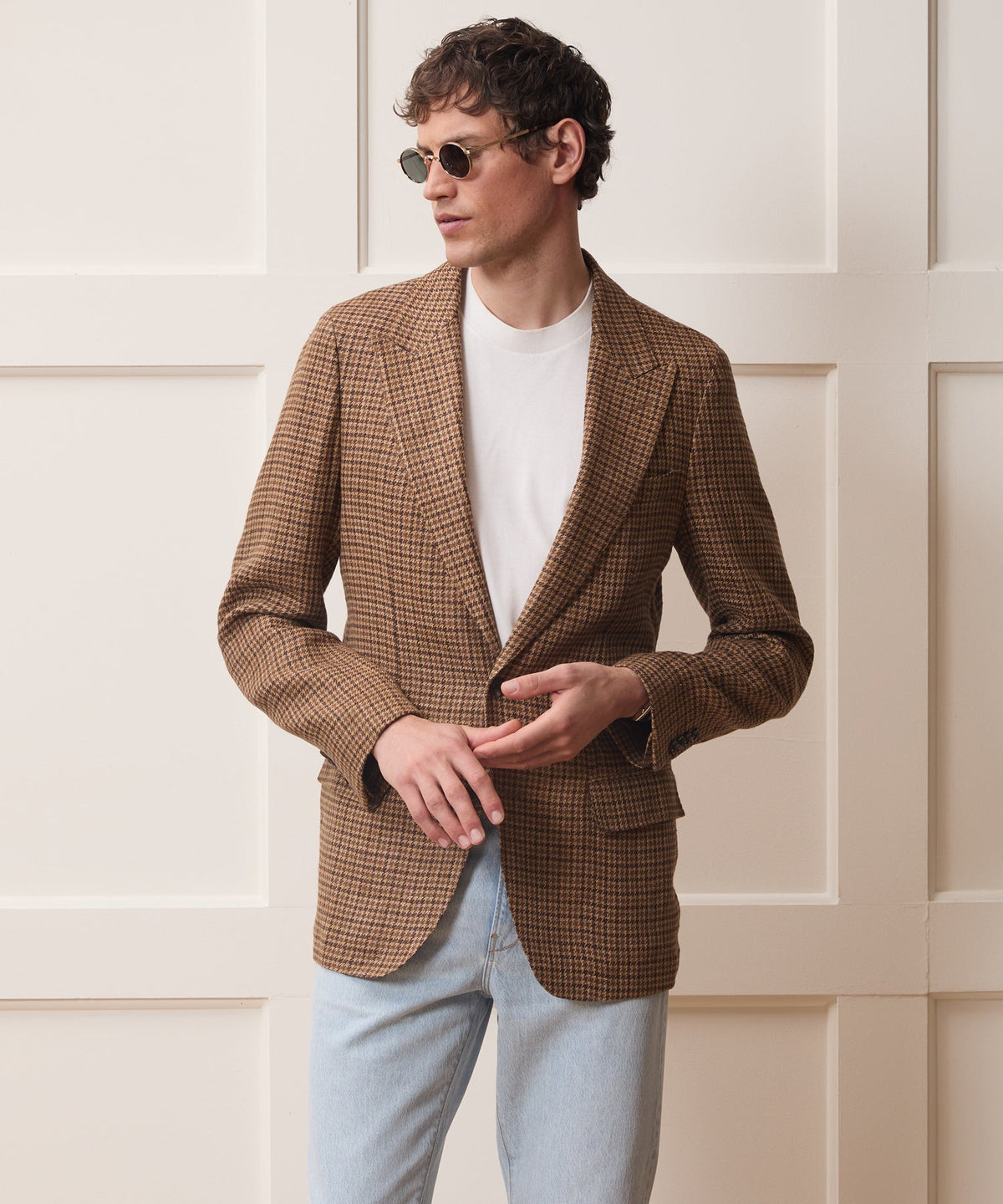 Italian Linen Houndstooth Sport Coat - Brown