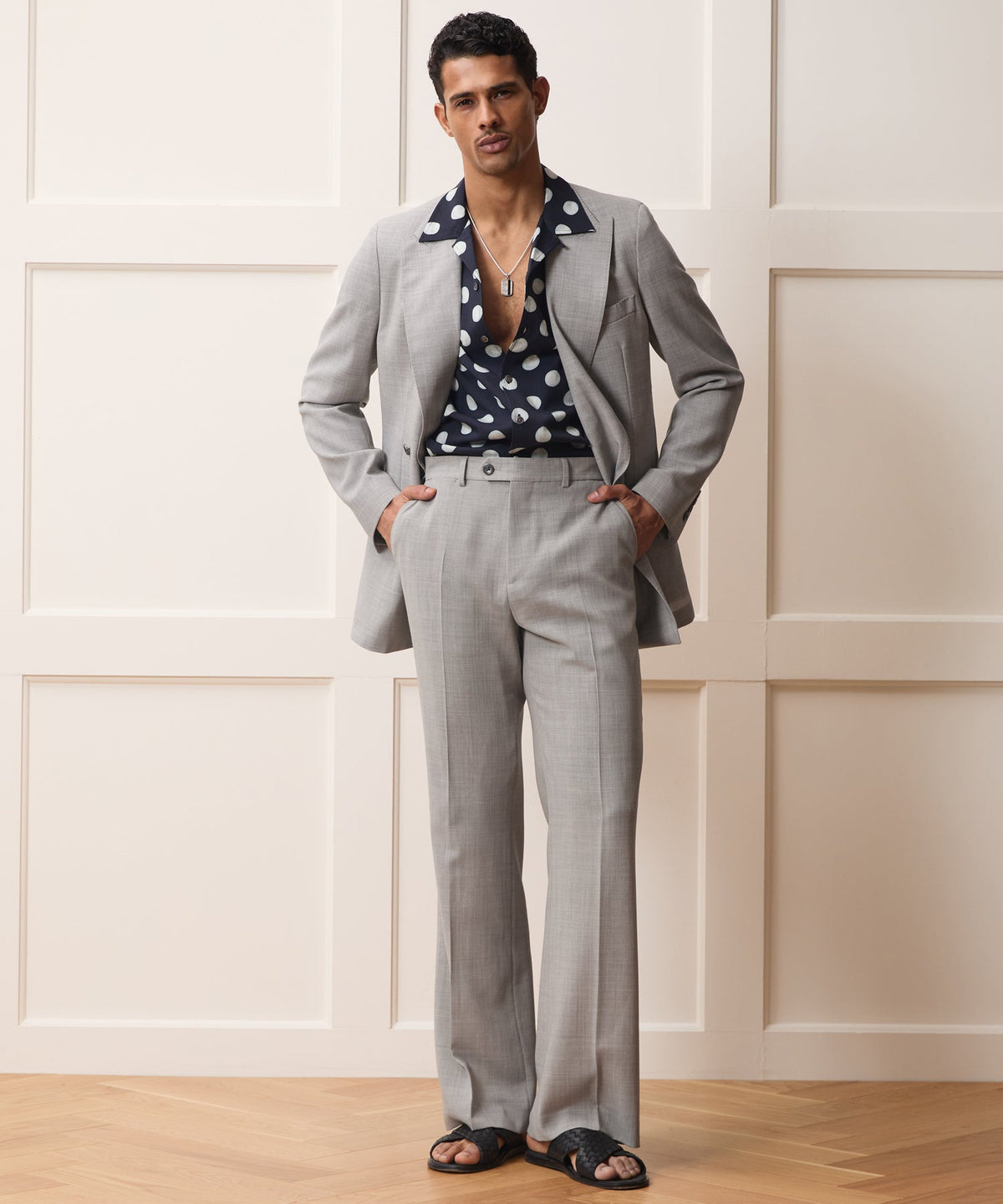 Italian Wool Double-Breasted Hollywood Jacket - Light Grey