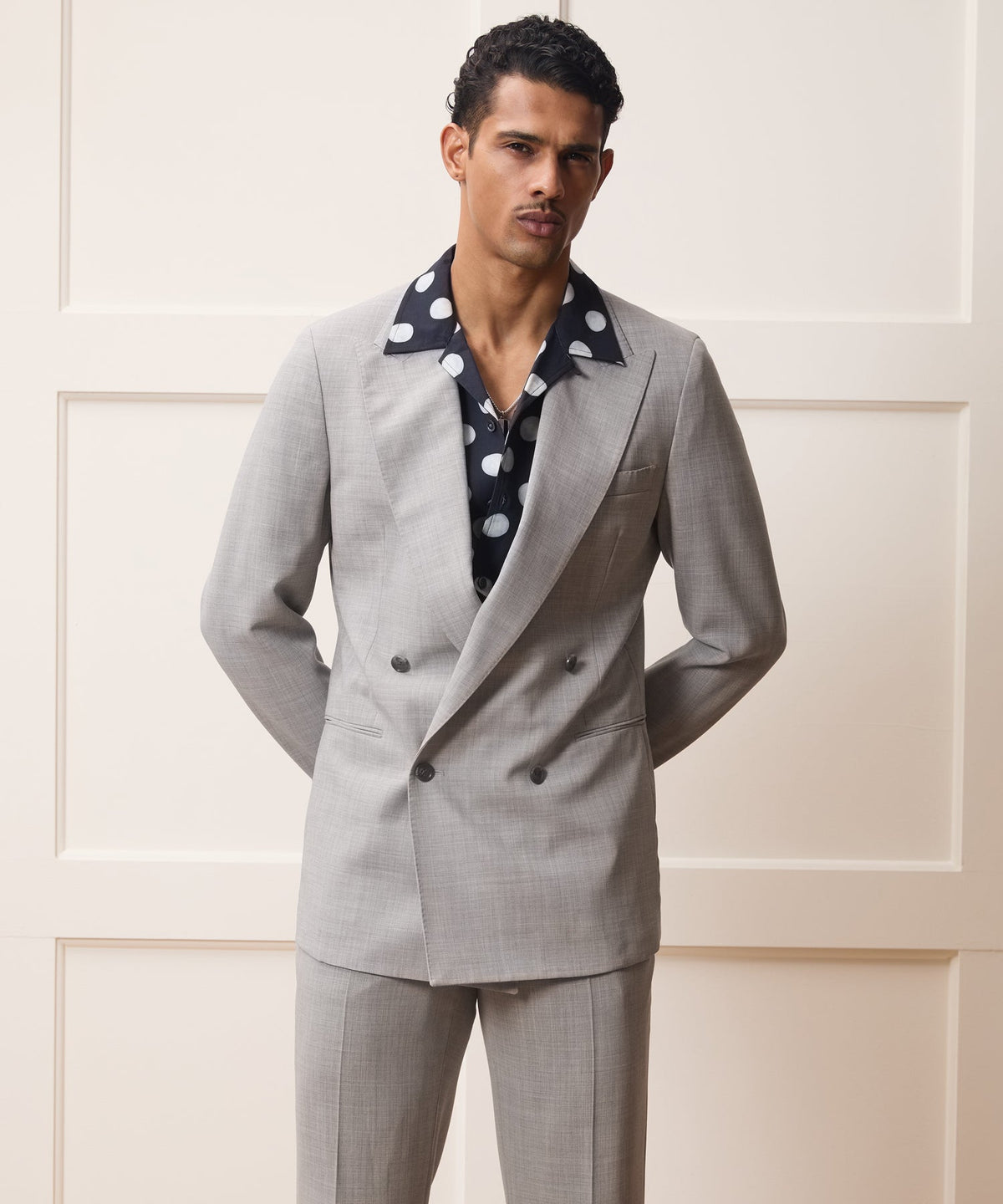 Italian Wool Double-Breasted Hollywood Jacket - Light Grey