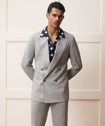 Italian Wool Double-Breasted Hollywood Jacket - Light Grey