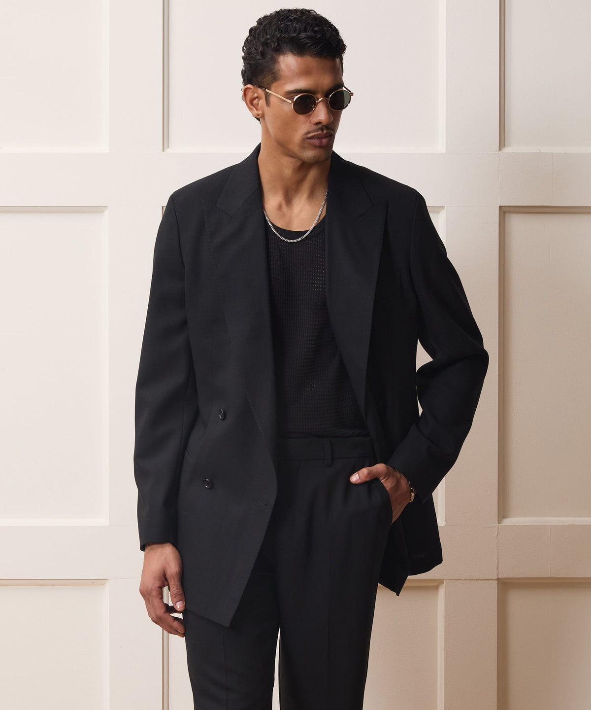 Italian Wool Double-Breasted Hollywood Jacket - Black