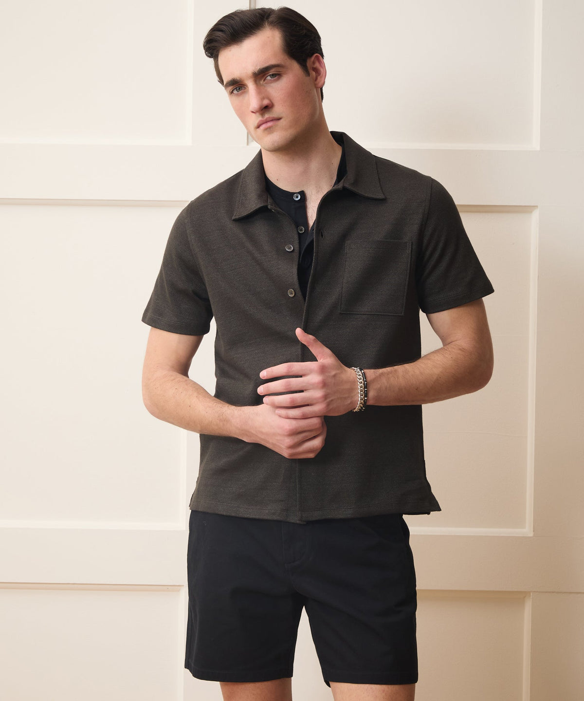 Italian Linen-Cotton Knit Shirt - Espresso Bean