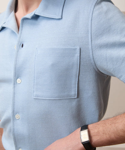 Italian Linen-Cotton Knit Shirt - Morning Tide
