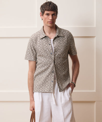 Italian Crosshatch Knit Shirt - Brown