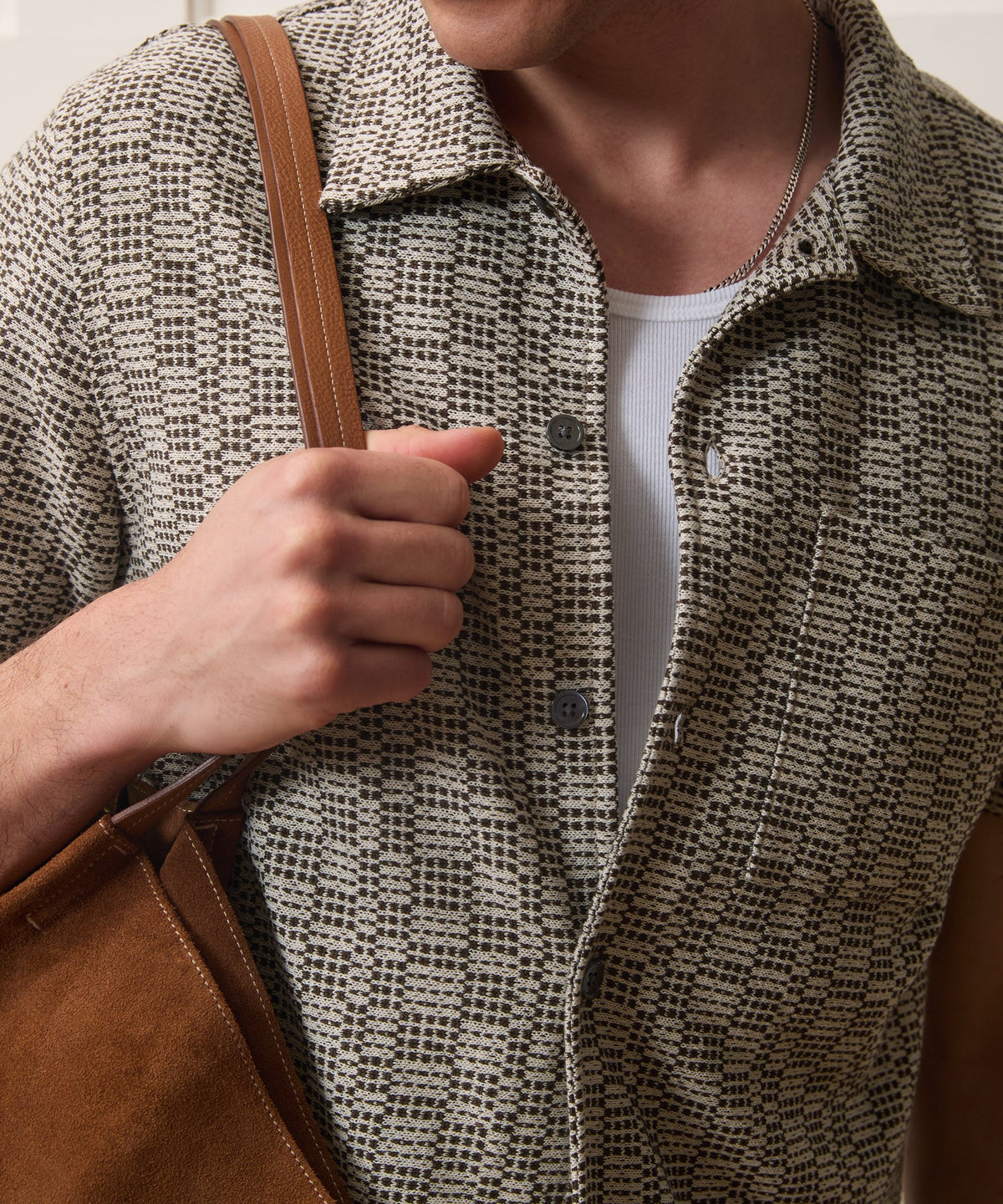 Italian Crosshatch Knit Shirt - Brown