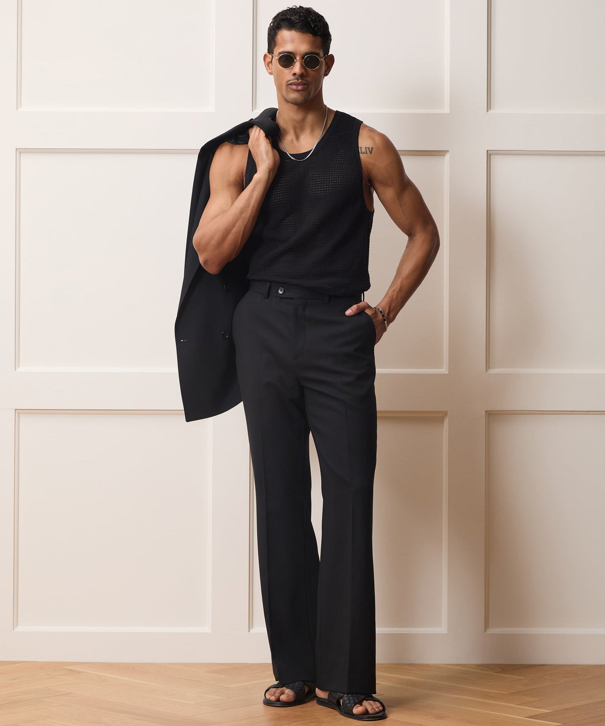 Italian Wool Flare Trouser - Black