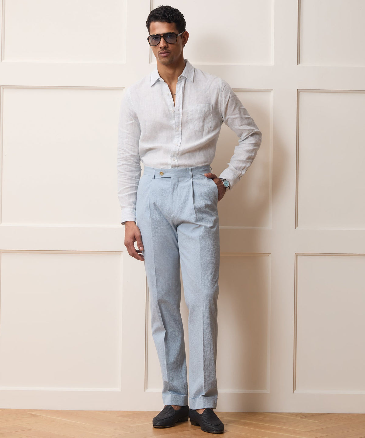 Italian Seersucker Madison Trouser - Light Blue