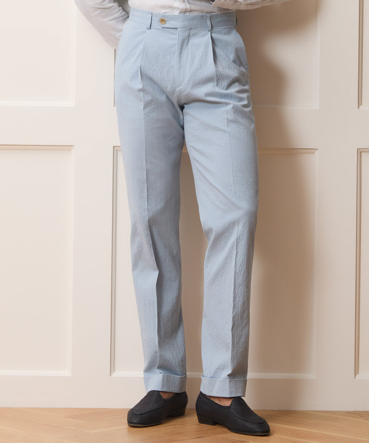 Italian Seersucker Madison Trouser - Light Blue